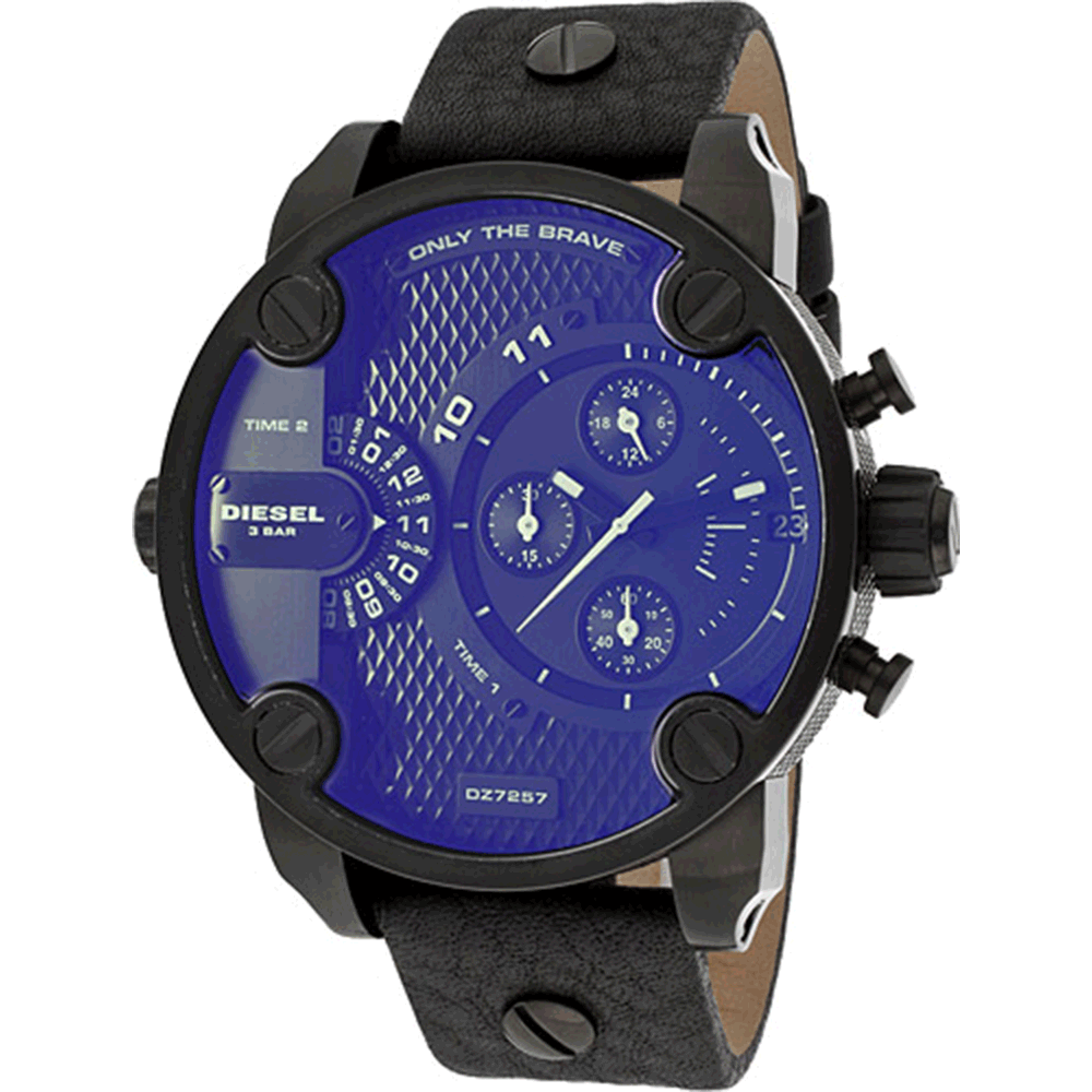 Diesel Little Daddy Blue Dial Black Leather Strap Watch For Men - DZ7257 Buy Now By Diesel