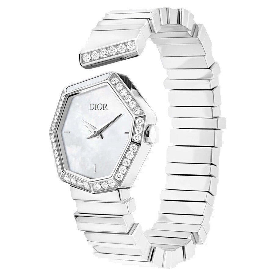Dior Gem Dior Mother of Pearl Diamonds White Dial White Leather Strap Watch for Women - CD18111X1006 Buy Now By Dior