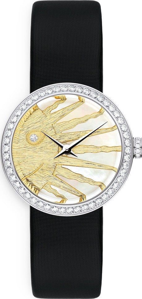 Dior La D De Dior Dior Rose Céleste Diamonds Mother of Pearl Dial Black Leather Strap Watch for Women - CD04711X1001 0000 Buy Now By Dior