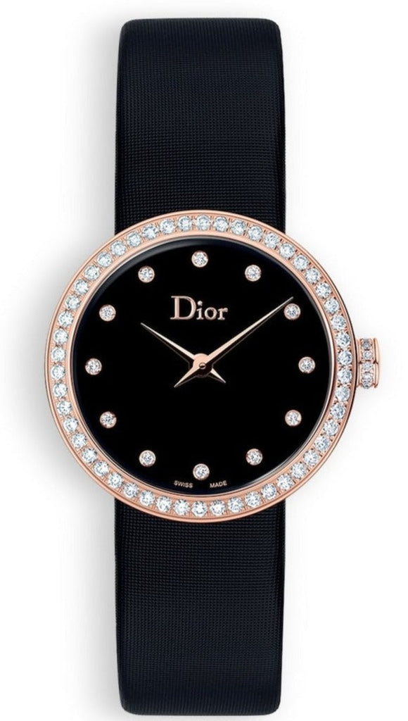 Dior La D De Diamonds Black Dial Black Leather Strap Watch for Women - CD047170A005 0000 Buy Now By Dior