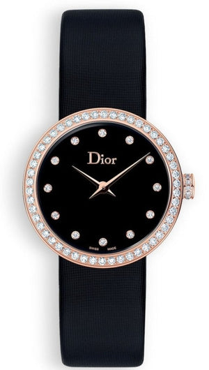 Dior La D De Diamonds Black Dial Black Leather Strap Watch for Women - CD047170A005 0000 Buy Now By Dior