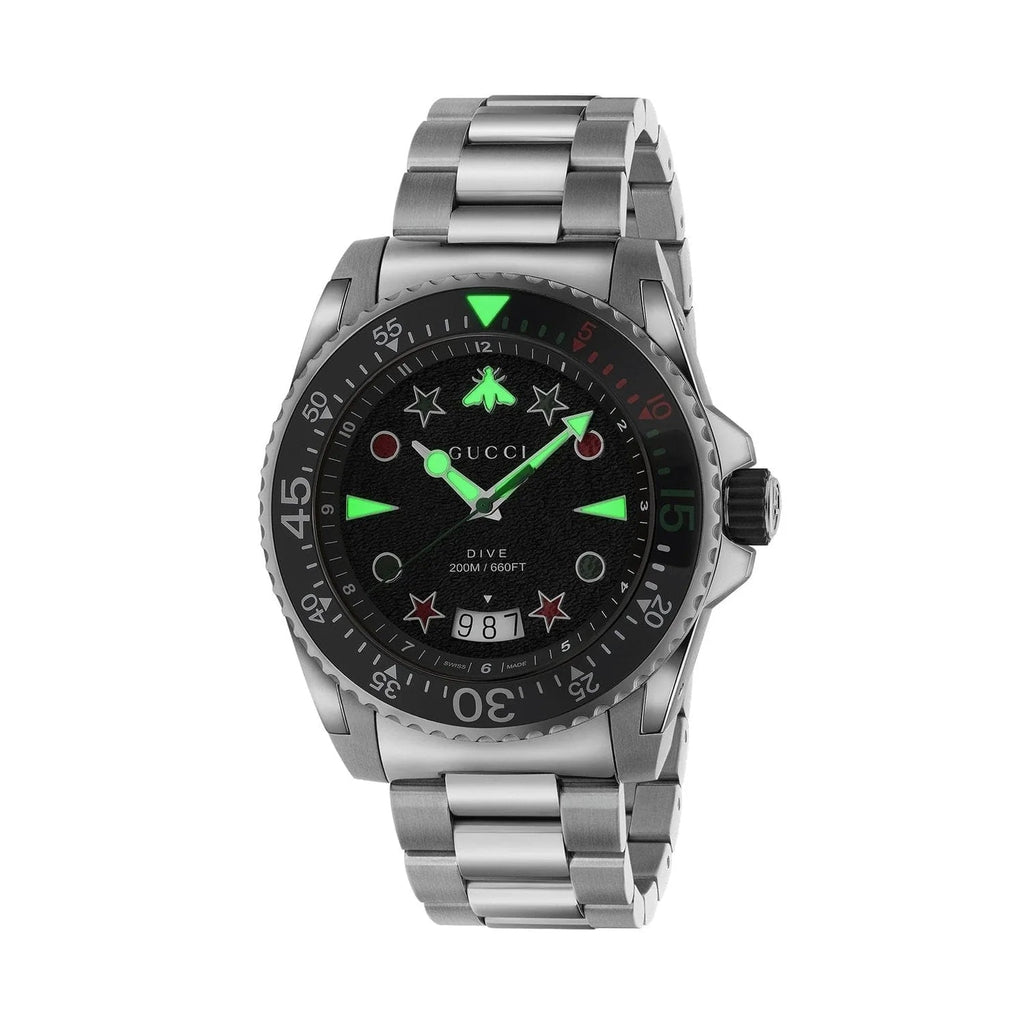 Gucci Dive Quartz Black Dial Silver Steel Strap Watch For Men - YA136221 Buy Now By Gucci