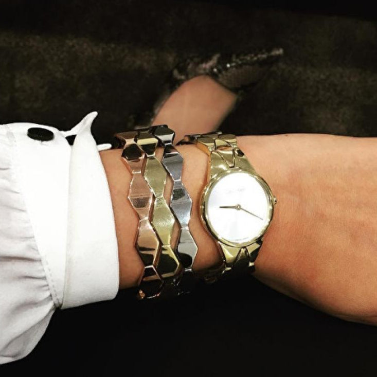 Calvin Klein Snake Silver Dial Yellow Gold Steel Strap Watch For Women - K6E23546 Buy Now By Calvin Klein