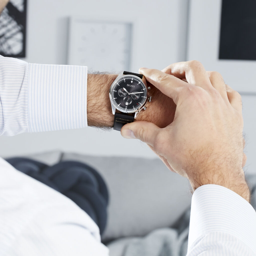 Hugo Boss Pioneer Chronograph Black Dial Black Leather Strap Watch For Men - 1513708 Buy Now By Hugo Boss