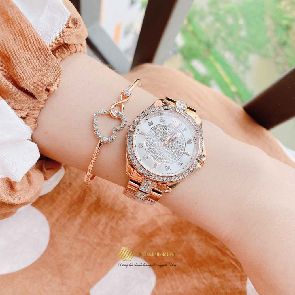 Bulova Crystal Collection Silver Dial Rose Gold Steel Strap Watch for Women - 98L229 Buy Now By Bulova