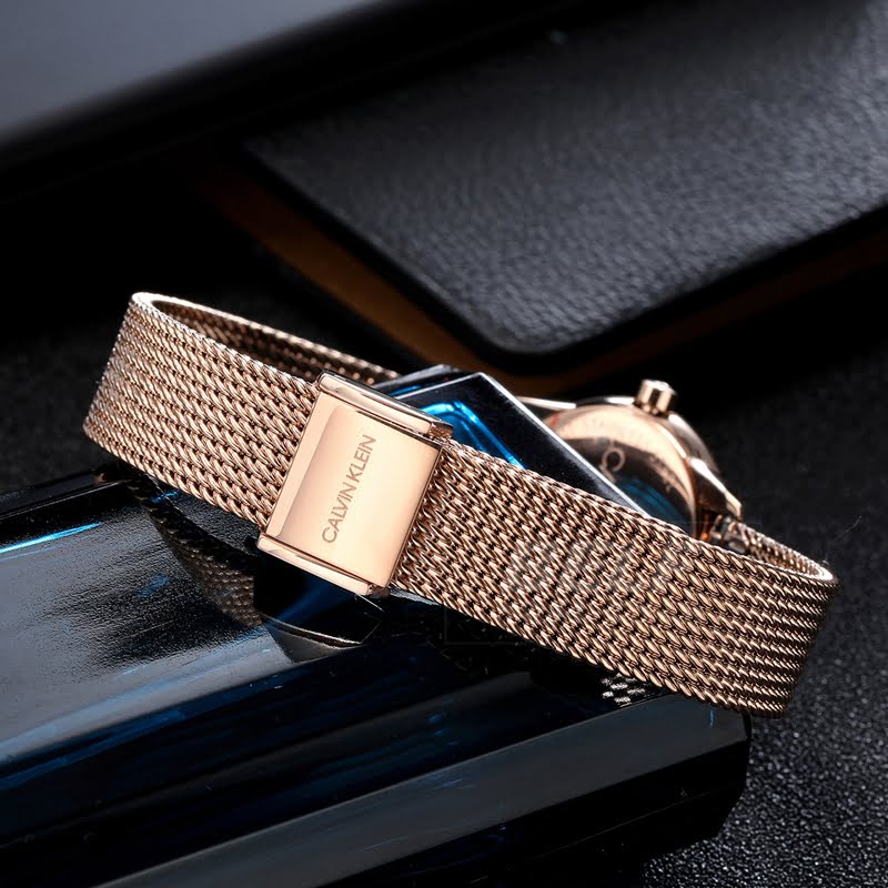 Calvin Klein Minimal White Dial Rose Gold Mesh Bracelet Watch for Women - K3M23626