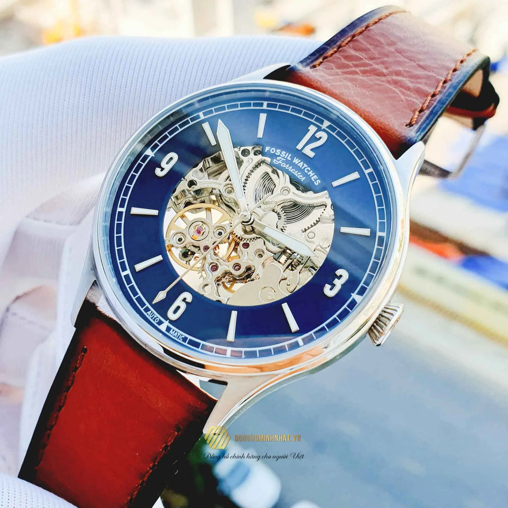 Fossil Forrester Luggage Automatic Skeleton Blue Dial Brown Leather Strap Watch for Men - ME3179 Buy Now By Fossil