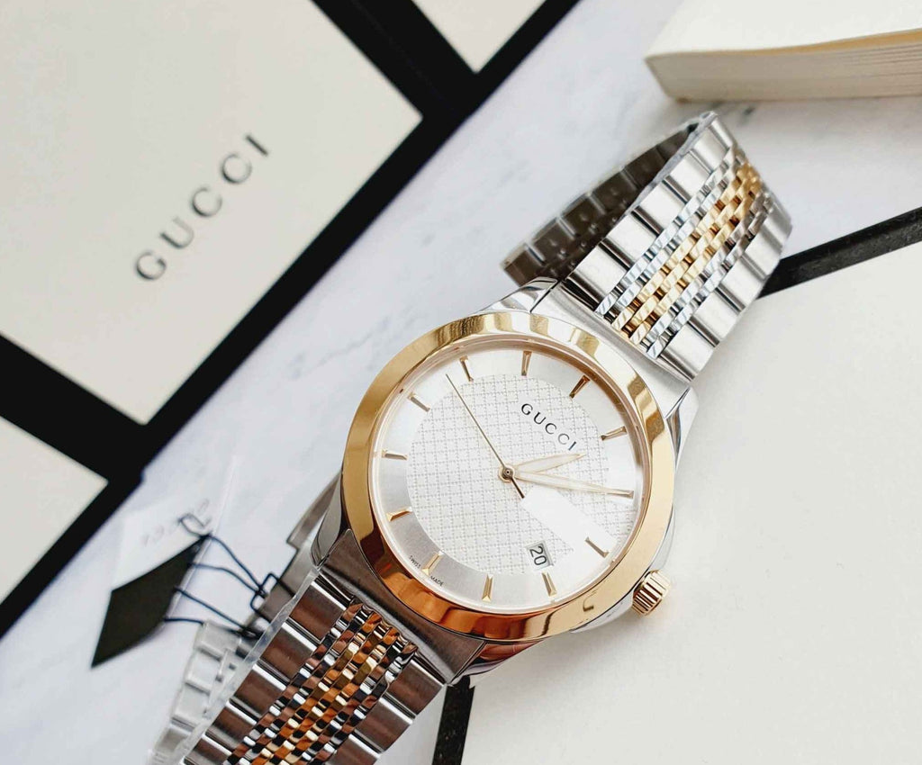 Gucci G Timeless Silver Dial Two Tone Steel Strap Watch For Men - YA126409 Buy Now By Gucci