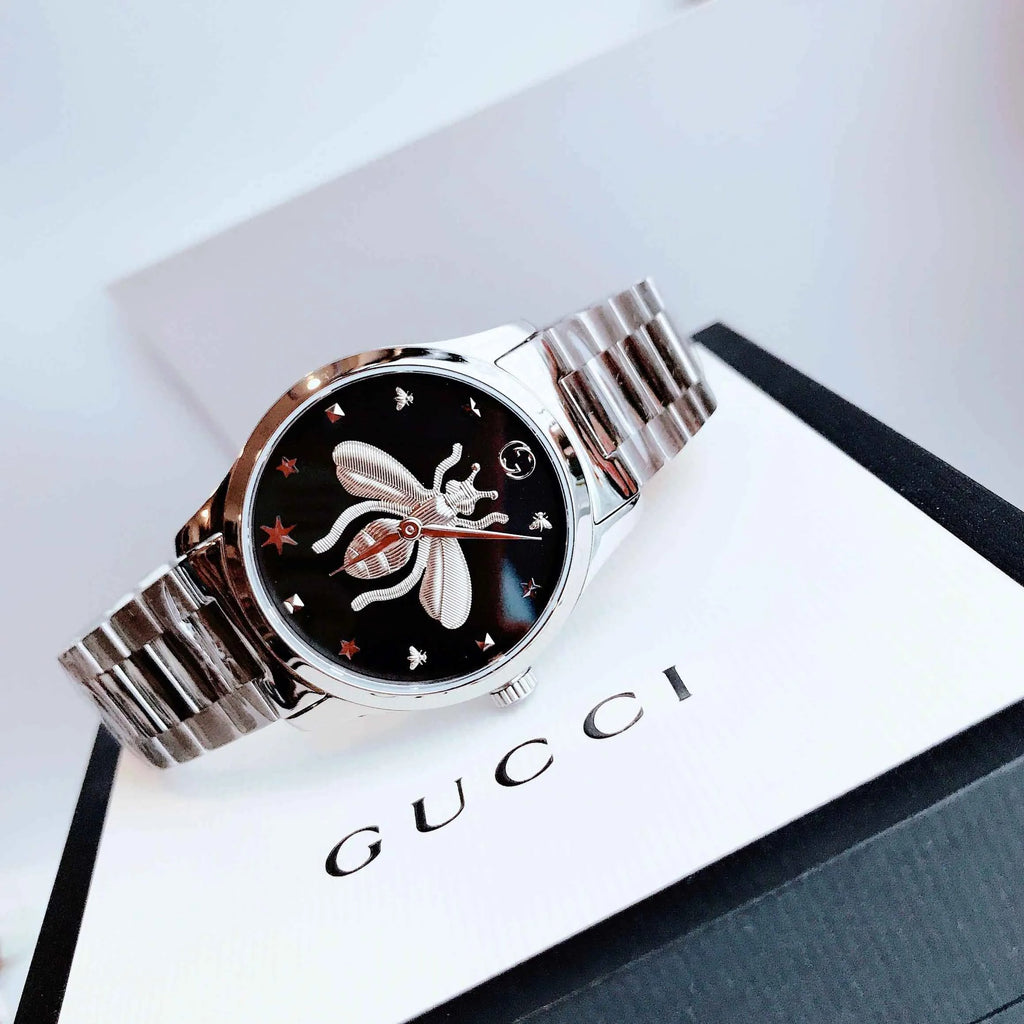 Gucci G Timeless Quartz Black Dial Silver Steel Strap Watch For Women - YA1264136 Buy Now By Gucci