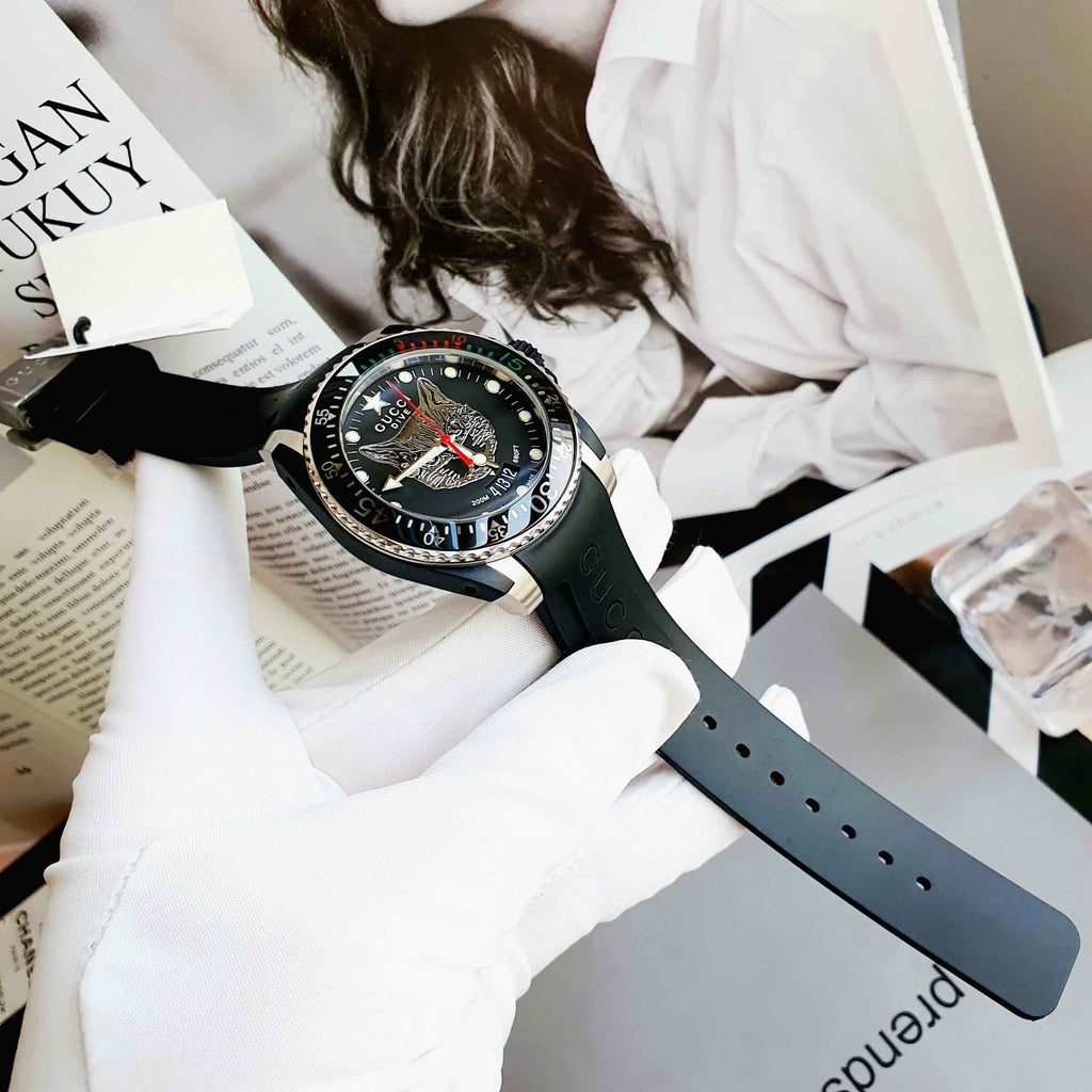 Gucci Dive Feline Black Dial Black Rubber Strap Watch For Men - YA136320 Buy Now By Gucci