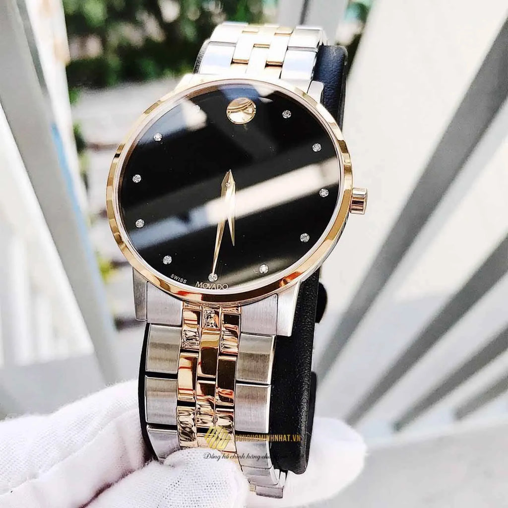 Movado Museum Classic Diamonds Black Dial Two Tone Steel Strap Watch for Men - 0607202 Buy Now By Movado
