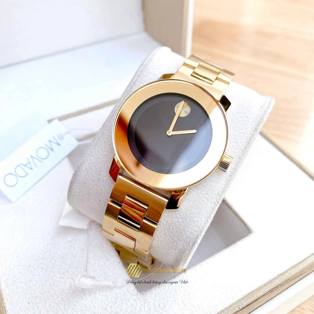 Movado Bold Black Dial Gold Steel Strap Unisex Watch - 3600397 Buy Now By Movado