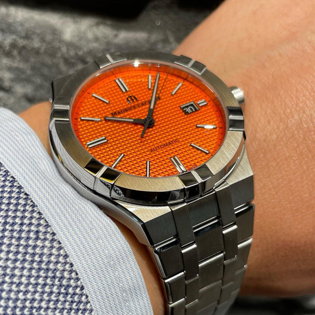 Maurice Lacroix Aikon Limited Edition Automatic Date Orange Dial Silver Steel Strap Watch For Men - AI6008-SS00F-530-1 Buy Now By Maurice Lacroix