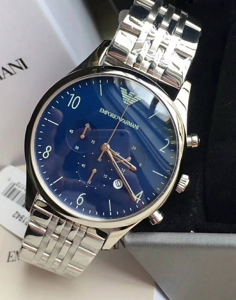 Emporio Armani Chronograph Blue Dial Silver Steel Strap Watch For Men - AR1942 Buy Now By Emporio Armani
