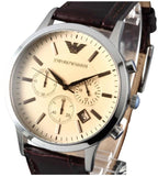 Emporio Armani Classic Chronograph Beige Dial Brown Leather Strap Watch For Men - AR2433 Buy Now By Emporio Armani
