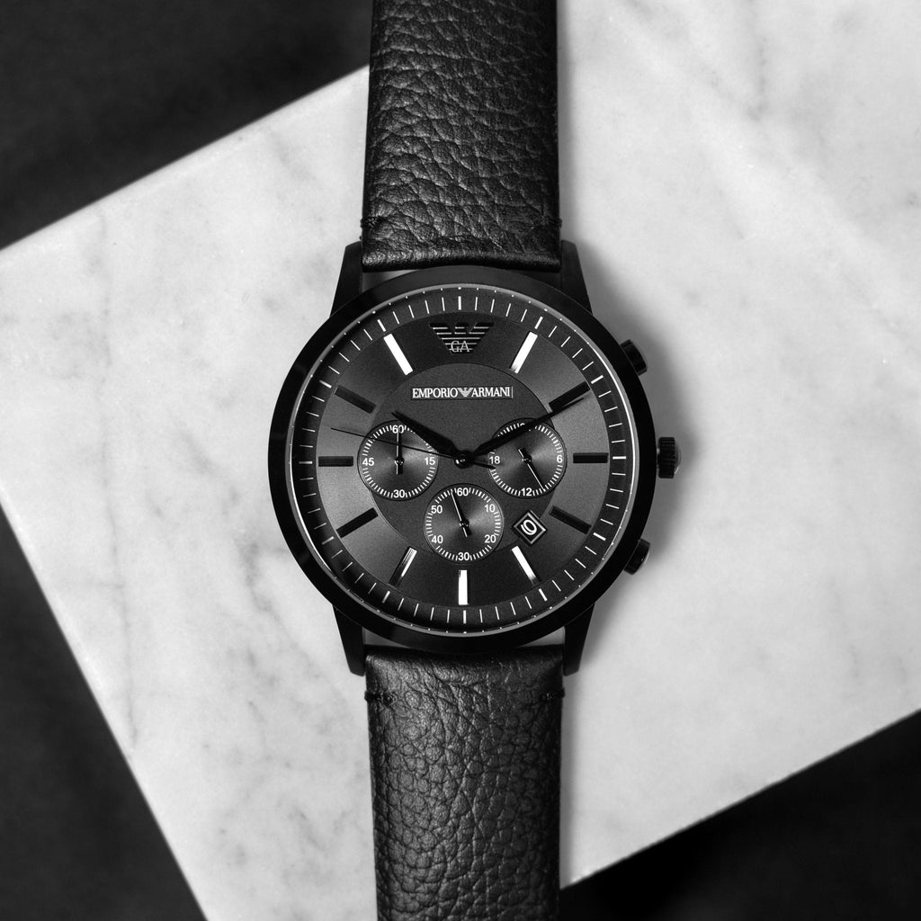 Emporio Armani Sportivo Chronograph Black Dial Black Leather Strap Watch For Men - AR2461 Buy Now By Emporio Armani