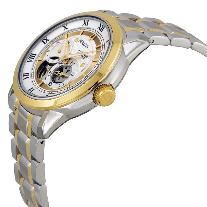Bulova BVA Skeleton Silver Dial Two Tone Steel Strap Watch for Men - 98A123 Buy Now By Bulova