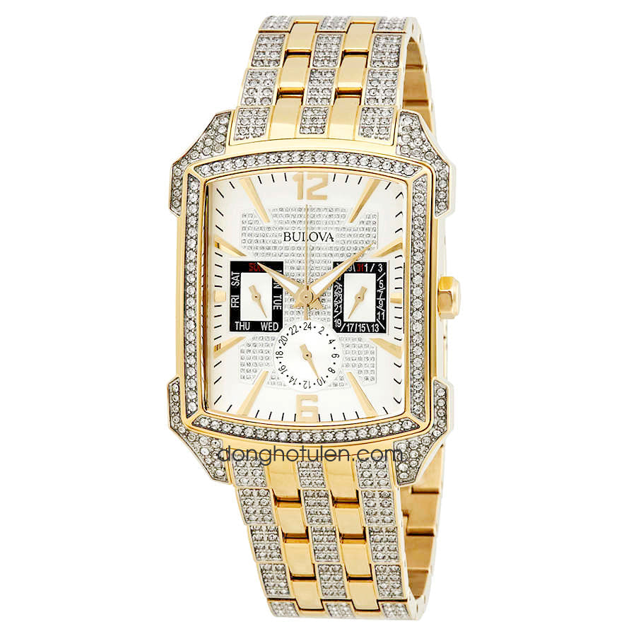 Bulova Crystal Chronograph White Dial Two Tone Steel Strap Watch for Men - 98C109 Buy Now By Bulova