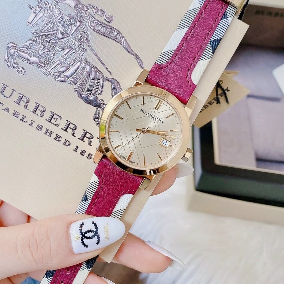 Burberry The City White Dial Haymarket Pink Leather Strap Watch for Women - BU9149 Buy Now By Burberry