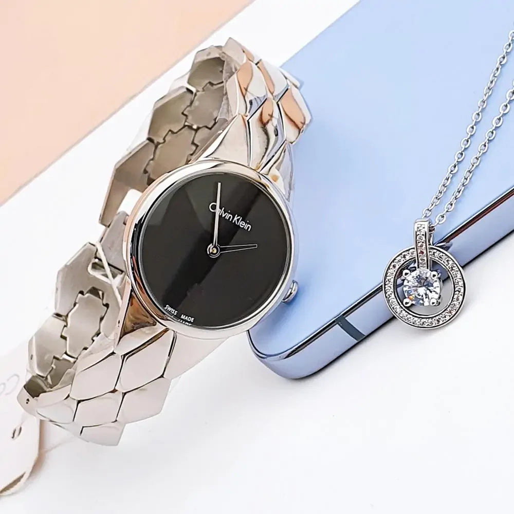 Calvin Klein Snake Black Dial Silver Steel Strap Watch For Women - K6E23141 Buy Now By Calvin Klein