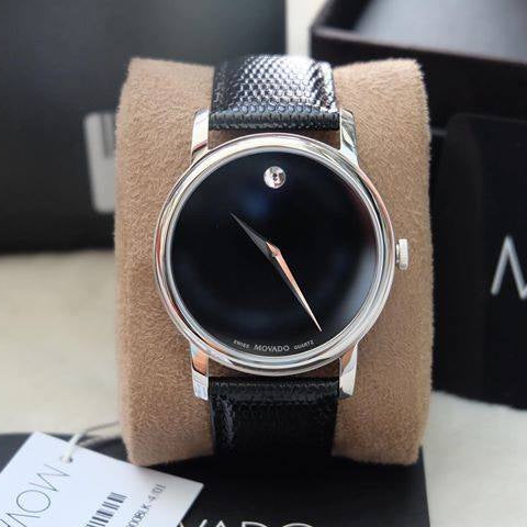 Movado Museum Black Dial Black Leather Strap Watch For Men - 2100002 Buy Now By Movado