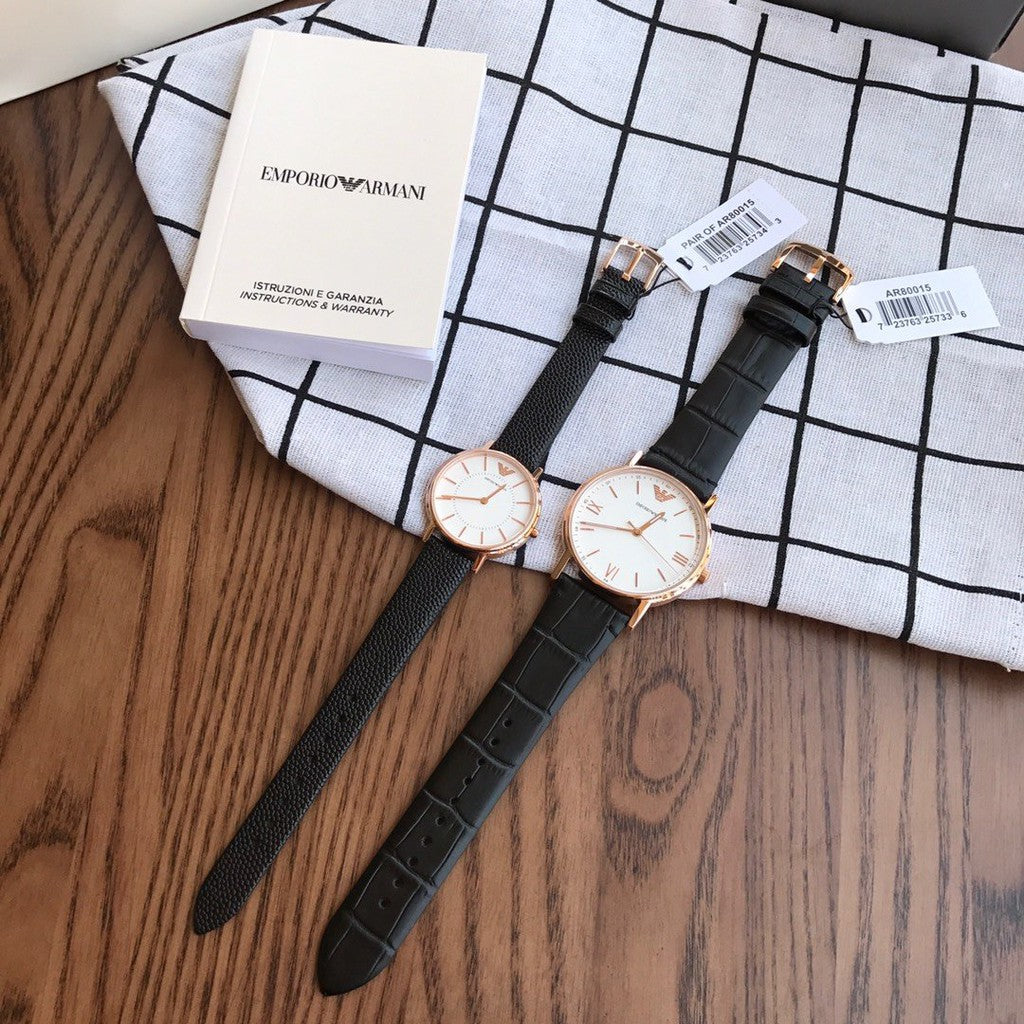 Emporio Armani Kappa Quartz White Dial Black Leather Strap Watch For Men - AR80015 Buy Now By Emporio Armani