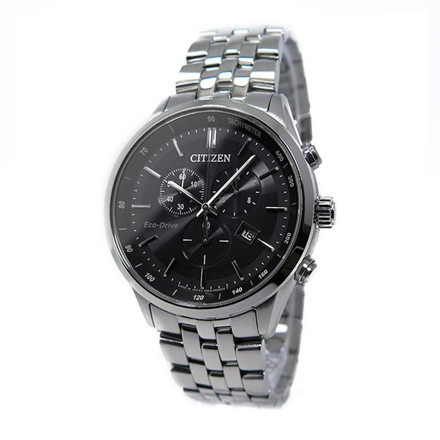 Citizen Eco Drive Chronograph Black Dial Silver Steel Strap Watch For Men - AT2140-55E Buy Now By Citizen