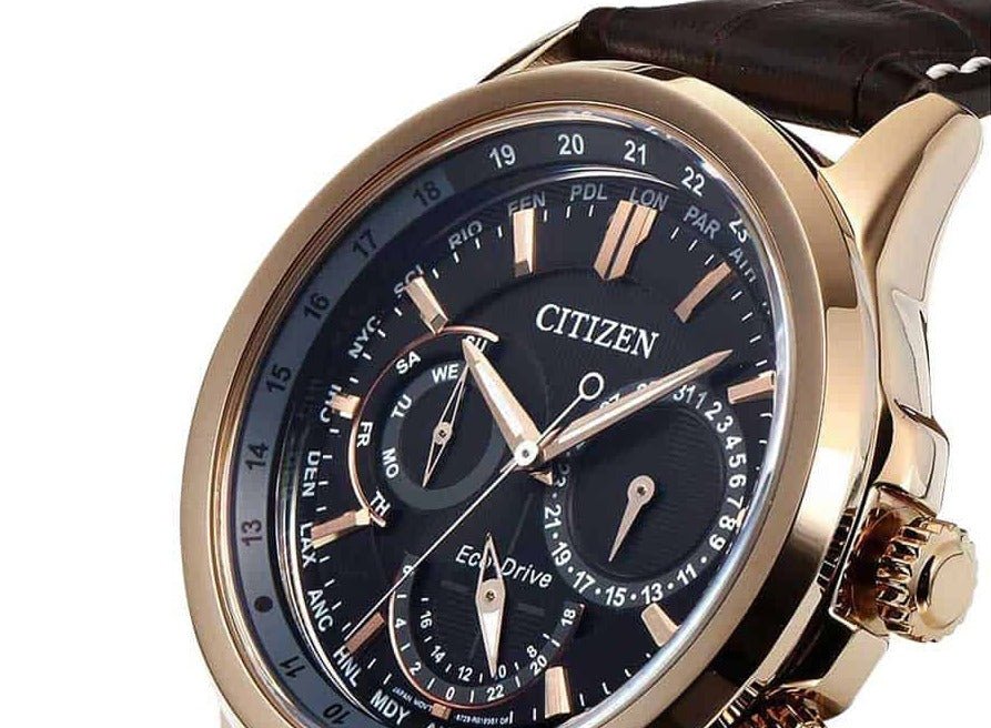 Citizen Eco Drive Calendrier Black Dial Brown Leather StrapWatch For Men - BU2023-12E Buy Now By Citizen
