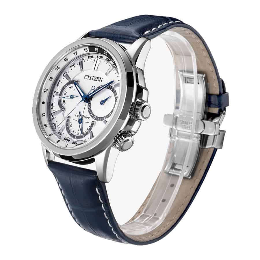 Citizen Eco Drive Calendrier White Dial Blue Leather Strap Watch For Men - BU2020-11A Buy Now By Citizen