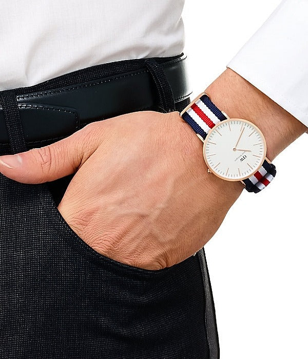 Daniel Wellington Classic Canterbury White Dial Two Tone Nylon Strap Watch For Men - DW00100002 Buy Now By Daniel Wellington