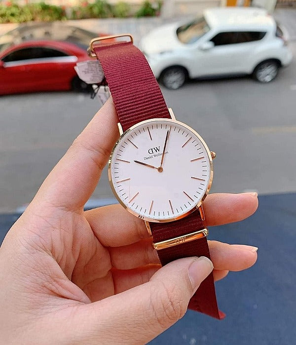 Daniel Wellington Classic Roselyn White Dial Maroon Nylon Strap Watch For Women - DW00100267 Buy Now By Daniel Wellington