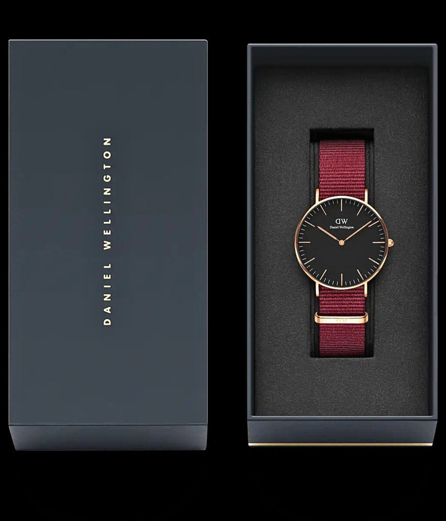 Daniel Wellington Classic Roselyn Black Dial Maroon Nylon Strap Watch For Women - DW00100273 Buy Now By Daniel Wellington