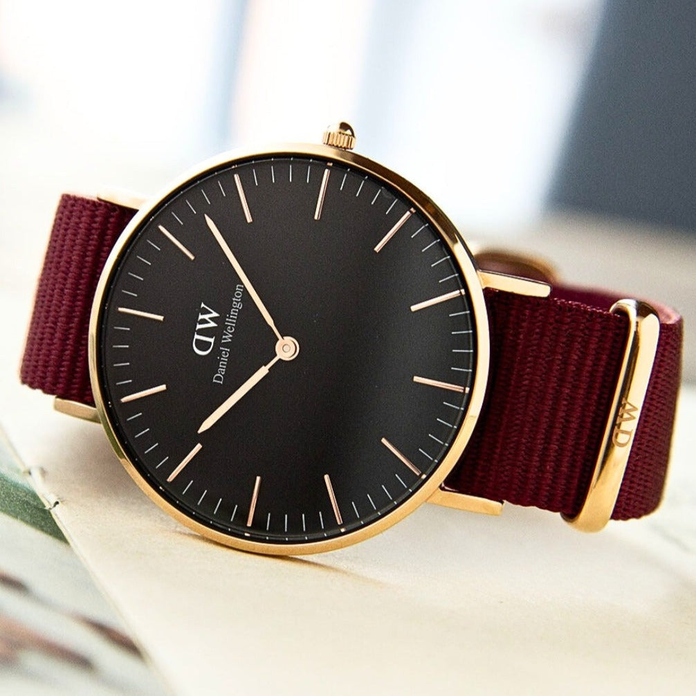 Daniel Wellington Classic Roselyn Black Dial Maroon Nylon Strap Watch For Women - DW00100273 Buy Now By Daniel Wellington