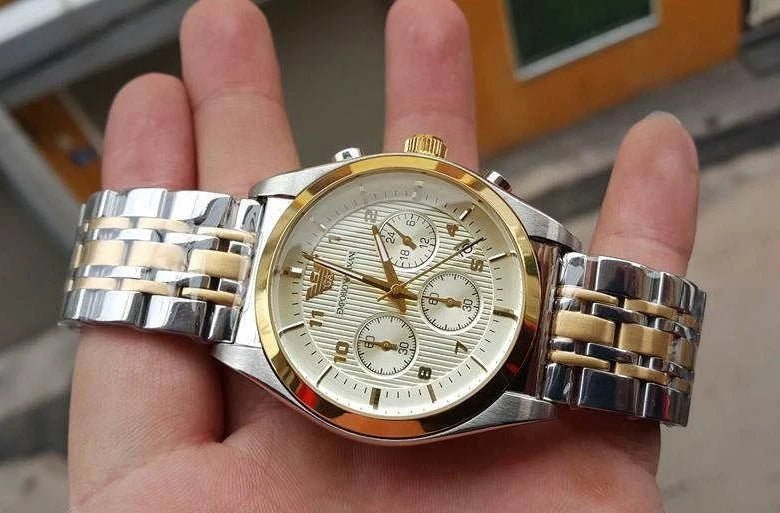 Emporio Armani Classic Chronograph White Dial Two Tone Steel Strap Watch For Men - AR0396 Buy Now By Emporio Armani