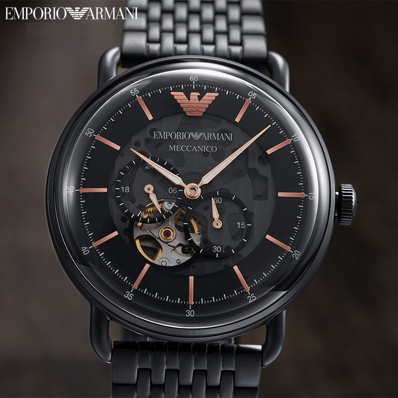 Emporio Armani Automatic Multifunction Black Dial Black Mesh Bracelet Watch For Men - AR60025 Buy Now By Emporio Armani