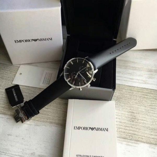 Emporio Armani Gianni Chronograph Black Dial Black Leather Strap Watch For Men - AR0397 Buy Now By Emporio Armani