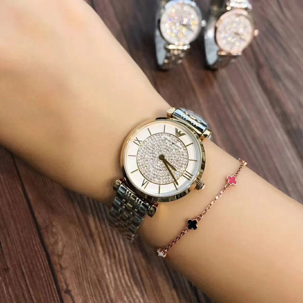 Emporio Armani Gianni T Bar Analog White Dial Two Tone Steel Strap Watch For Women - AR2076 Buy Now By Emporio Armani