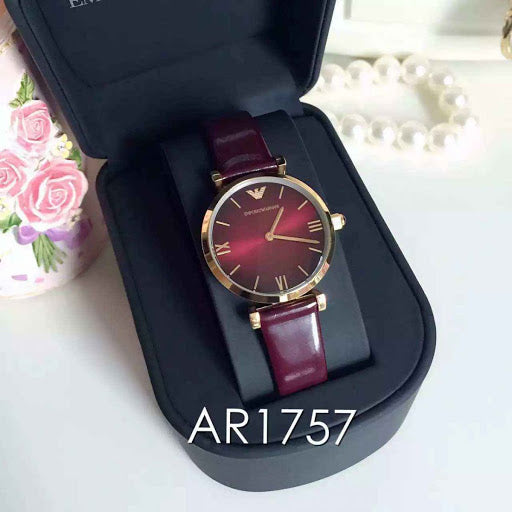Emporio Armani Gianni T Bar Burgundy Dial Burgundy Leather Strap Watch For Women - AR1757 Buy Now By Emporio Armani