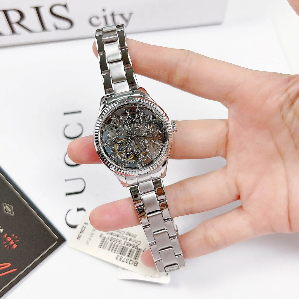 Fossil Rye Automatic Skeleton Silver Dial Silver Steel Strap Watch for Women - BQ3753 Buy Now By Fossil