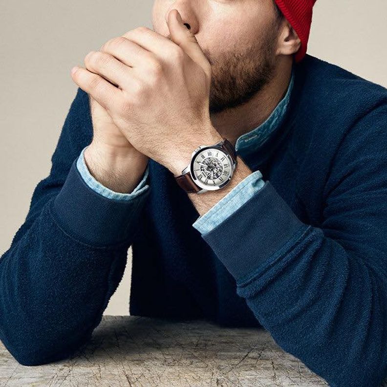 Fossil Grant Automatic Skeleton Black Dial Brown Leather Strap Watch for Men - ME3095 Buy Now By Fossil