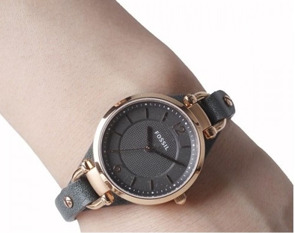Fossil Georgia Smoke Grey Dial Grey Leather Strap Watch for Women - ES3077