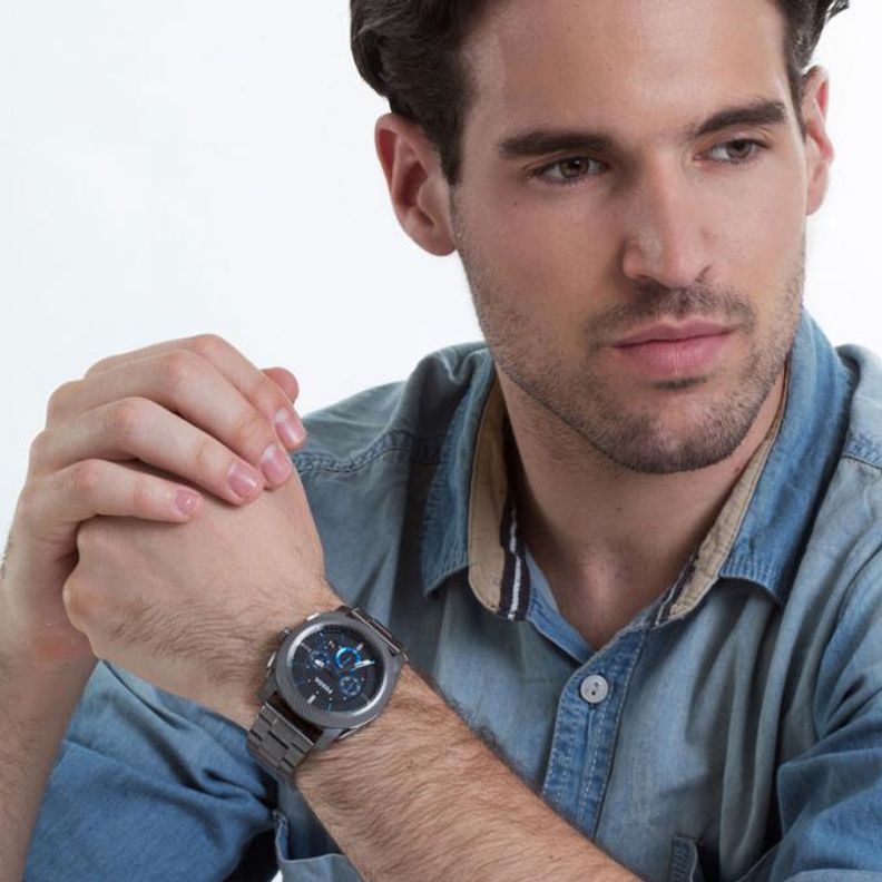 Fossil Machine Chronograph Brown Dial Grey Steel Strap Watch for Men - FS4931 Buy Now By Fossil