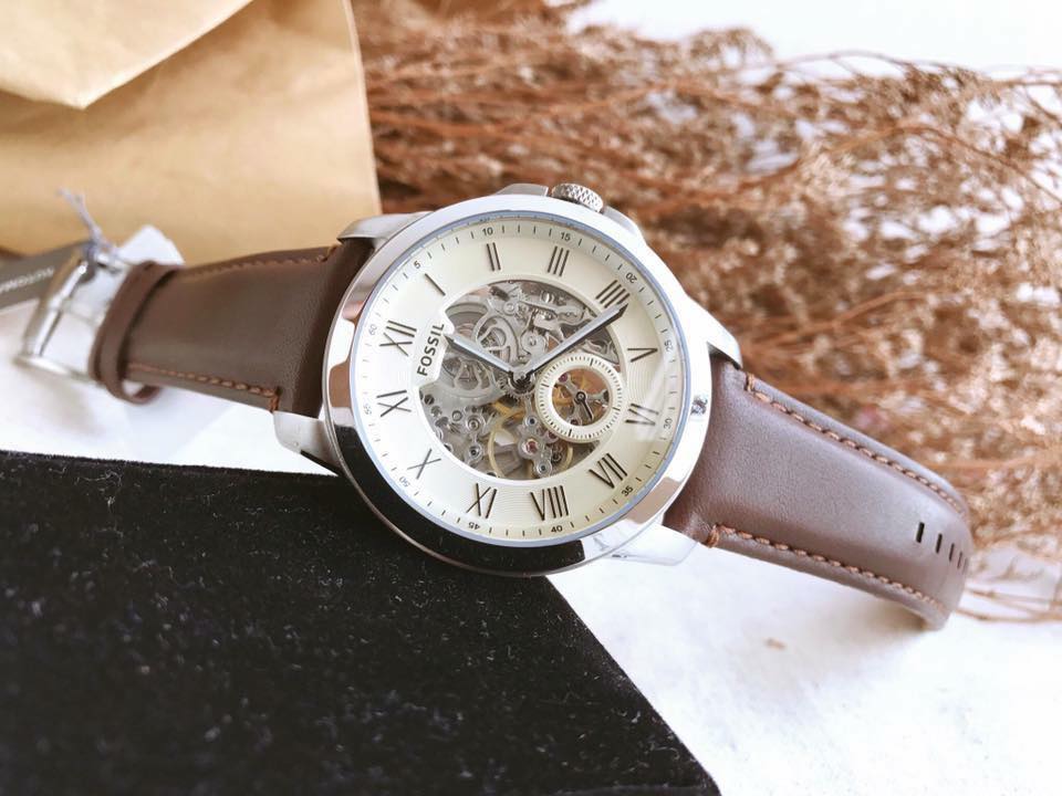 Fossil Grant Automatic White Dial Brown Leather Strap Watch for Men - ME3052 Buy Now By Fossil