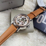 Fossil Boyfriend Automatic Skeleton Silver Dial Brown Leather Strap Watch for Women - ME3109 Buy Now By Fossil