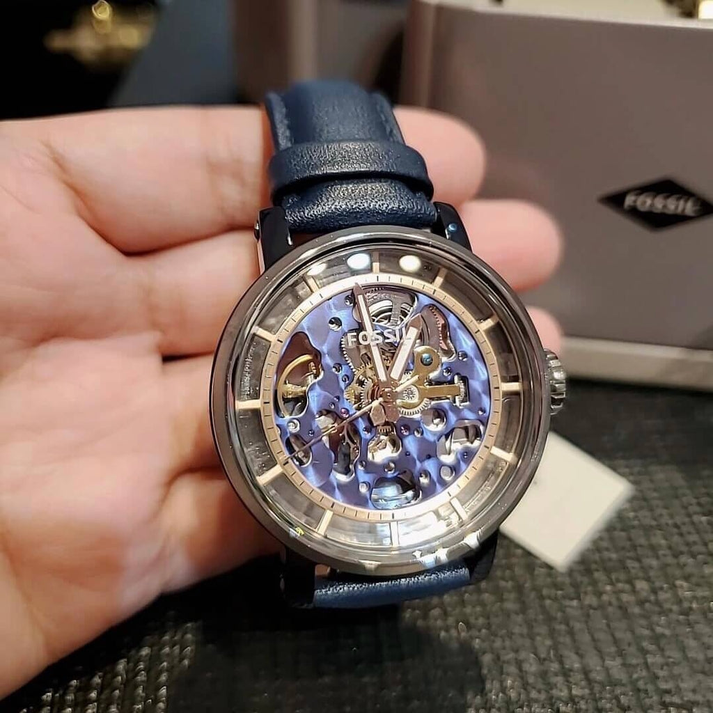 Fossil Boyfriend Skeleton Blue Dial Blue Leather Strap Watch for Women - ME3136 Buy Now By Fossil