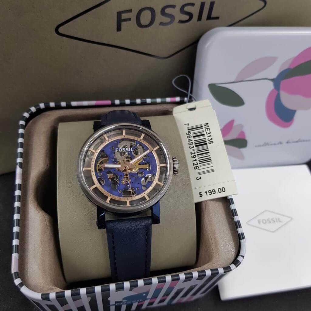 Fossil Boyfriend Skeleton Blue Dial Blue Leather Strap Watch for Women - ME3136 Buy Now By Fossil