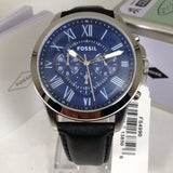 Fossil Grant Chronograph Blue Dial Black Leather Strap Watch for Men - FS4990 Buy Now By Fossil