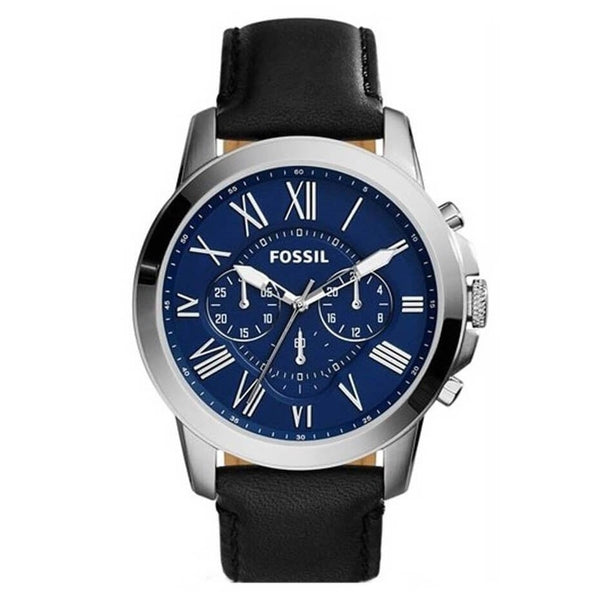 Fossil Grant Chronograph Blue Dial Black Leather Strap Watch for Men - FS4990 Buy Now By Fossil