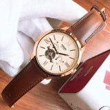 Fossil Townsman Beige Dial Brown Leather Strap Watch for Men - ME3105 Buy Now By Fossil