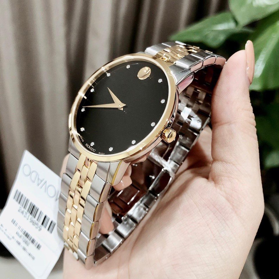 Movado Museum Classic Diamonds Black Dial Two Tone Steel Strap Watch for Men - 0607202 Buy Now By Movado